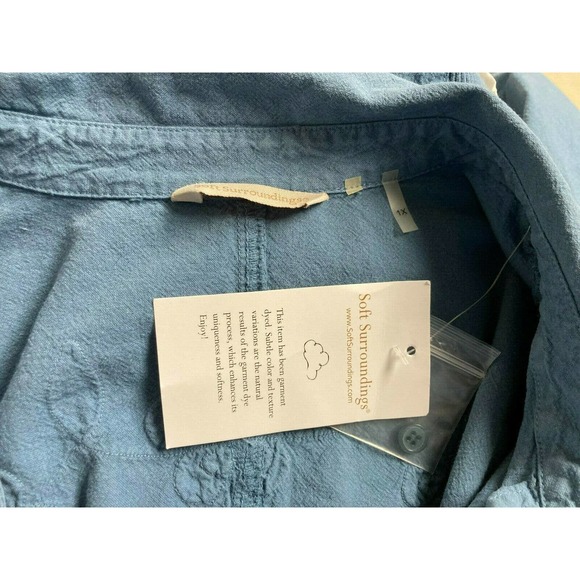 Soft Surroundings NEW 1X Blue Embroidered Button Front Tunic - Picture 4 of 4